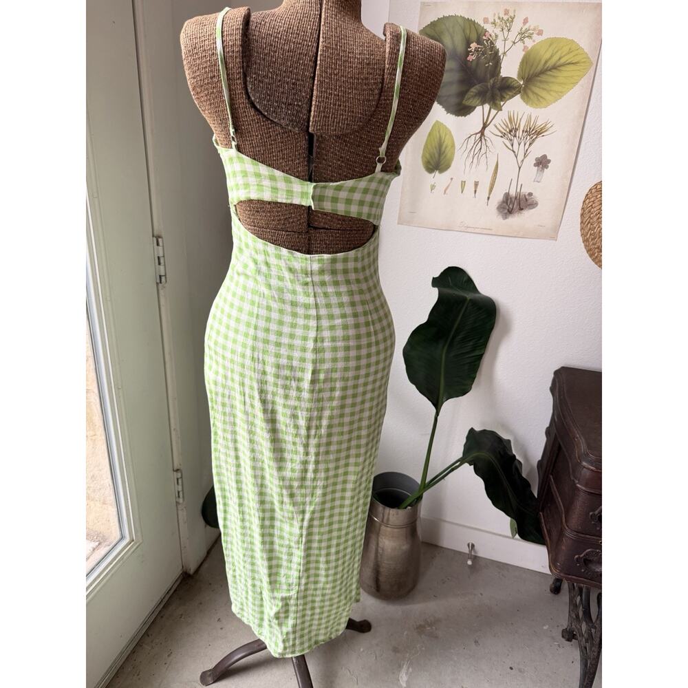 Zara Green Gingham Cut Out Strappy Sleeveless Midi Dress Size S - Picture 3 of 3